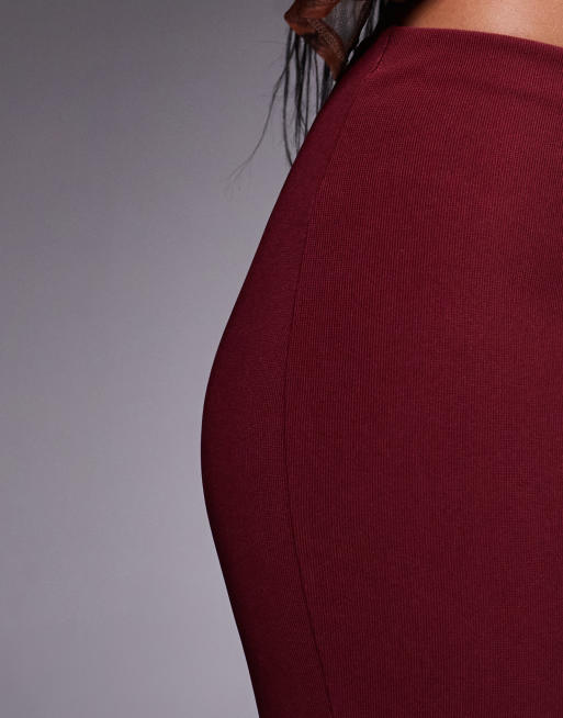 River Island ribbed flare pants in burgundy, 3 of 5