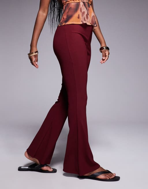 River Island ribbed flare pants in burgundy, 5 of 5