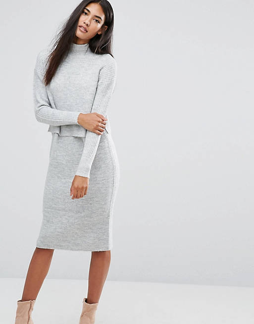 River Island Ribbed High Neck 2 In 1 Jumper Dress