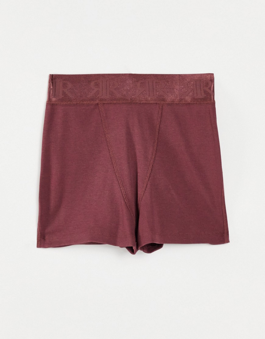 River Island ribbed hotpant lounge shorts in dark pink - part of a set