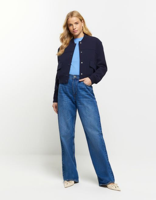 River Island ribbed jean grazer tank top in blue