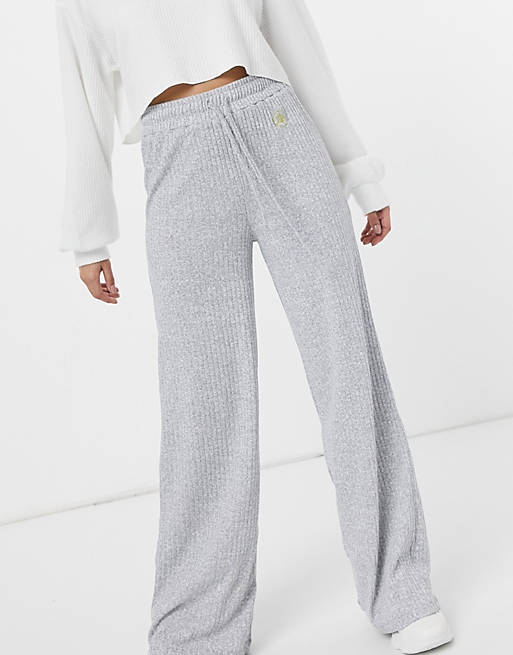 River Island ribbed jersey flared co-ord trousers in grey | ASOS