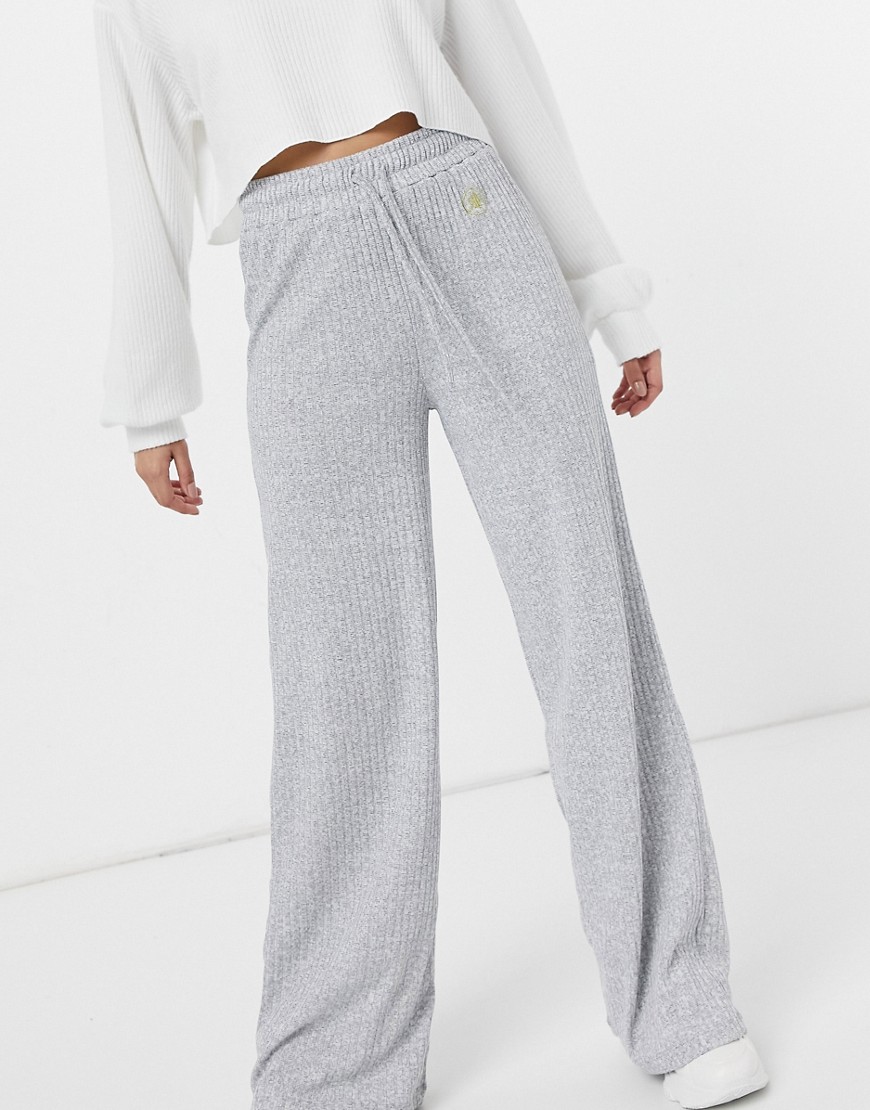 River Island ribbed jersey flared set pants in gray-Grey
