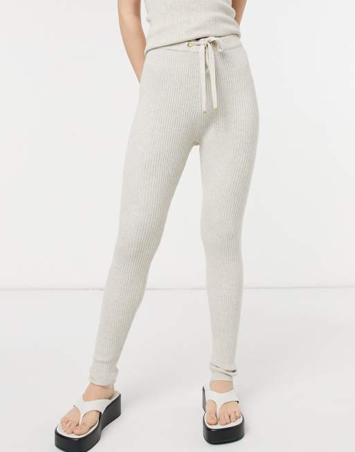 Cream Knit Ribbed Seamless Leggings - ShopperBoard