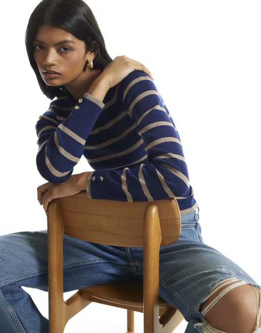 River Island Ribbed knit layered cuff top in navy, 2 of 4