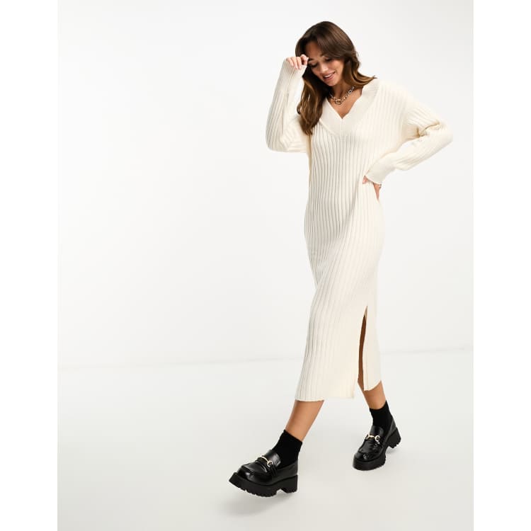 river island ribbed dress River Island ribbed knit maxi dress in cream