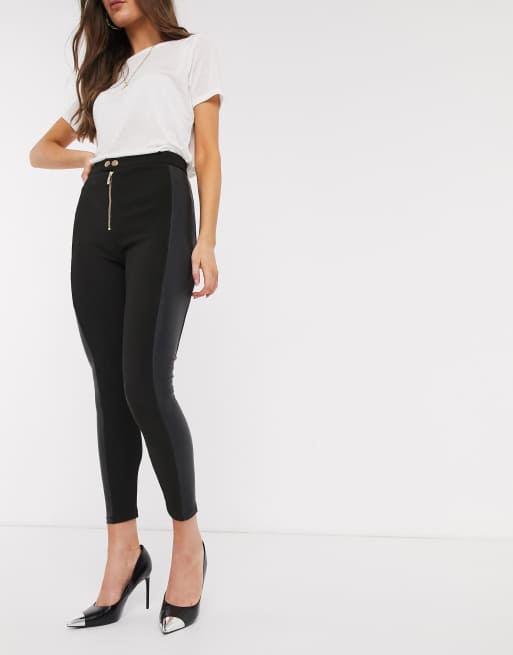 River Island ribbed leggings faux leather in black | ASOS