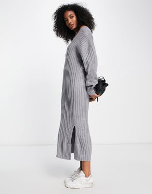 River Island ribbed maxi jumper dress in grey