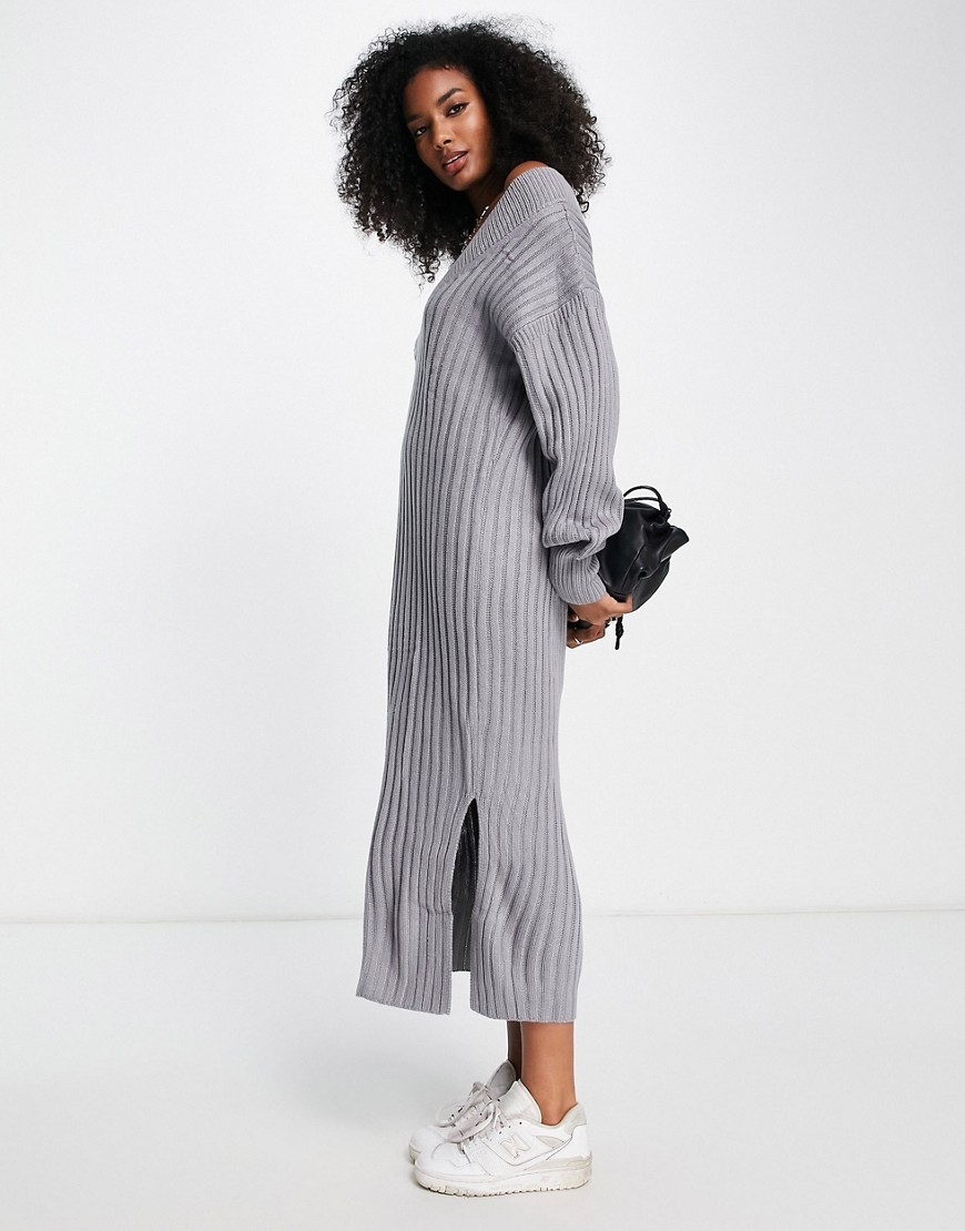 River Island ribbed maxi sweater dress in gray