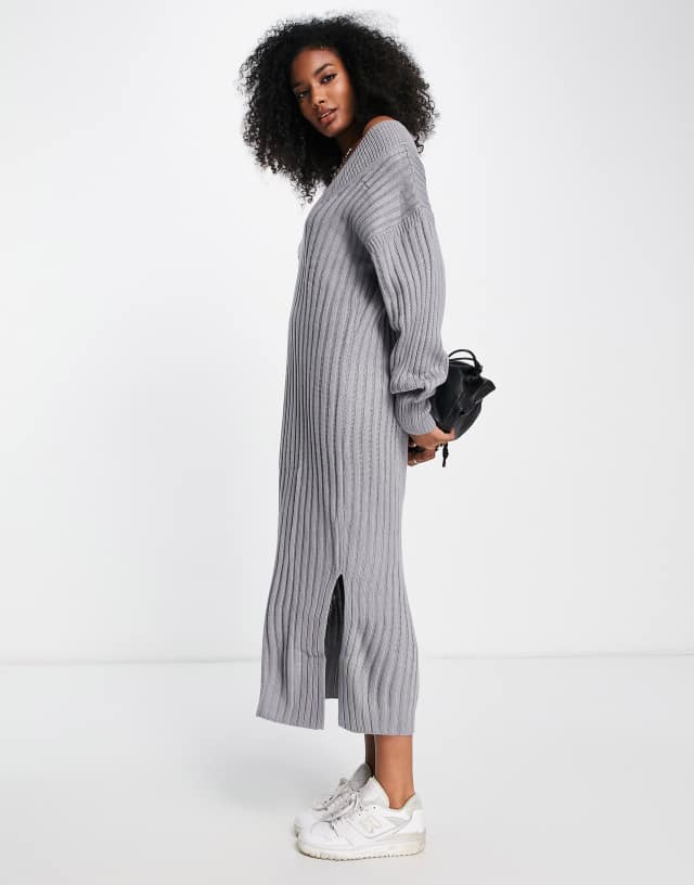 River Island ribbed maxi sweater dress in gray