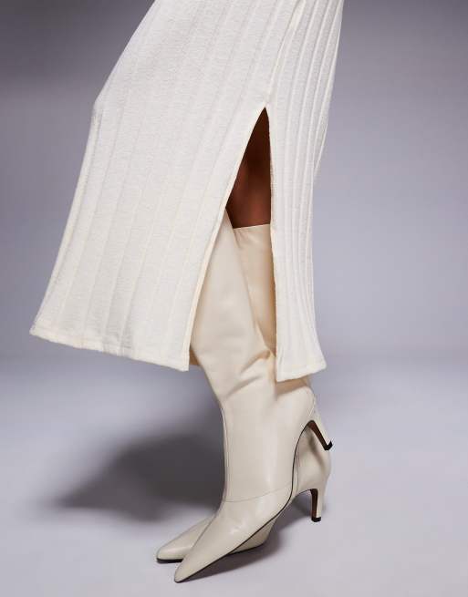 River Island ribbed midi dress in cream