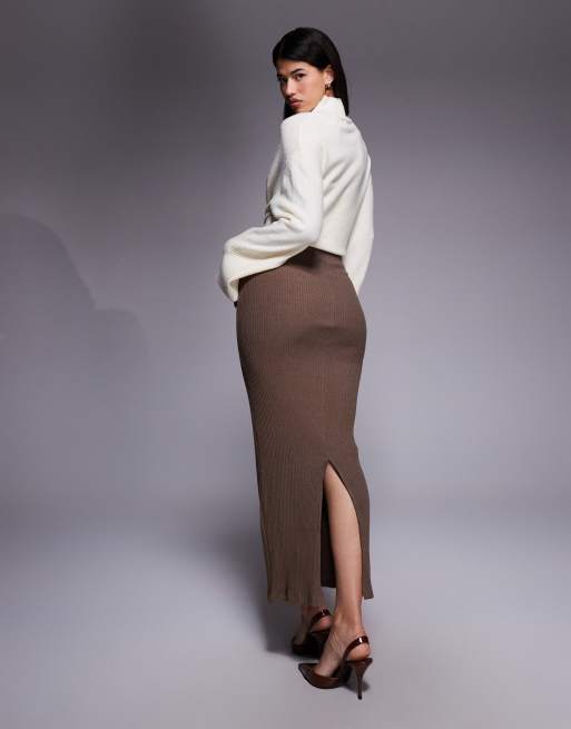 River Island ribbed midi skirt in light brown, 5 of 5