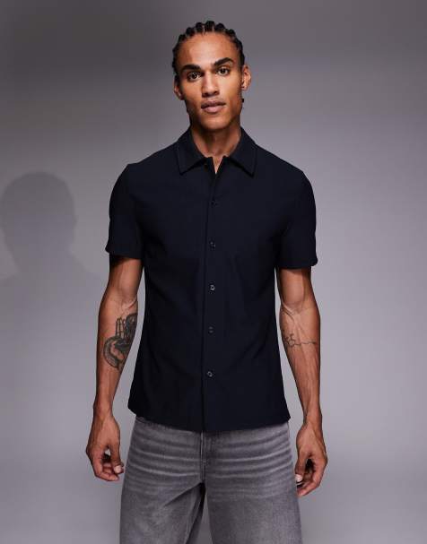 River Island ribbed muscle fit shirt in black - view 1