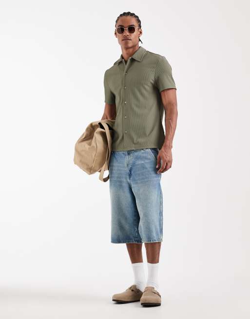 River Island ribbed muscle fit shirt in green, 2 of 5
