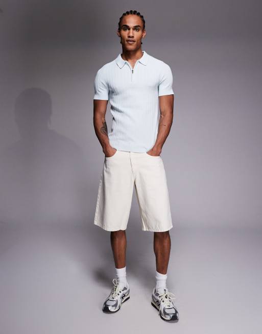 River Island ribbed muscle polo in light blue, 2 of 5