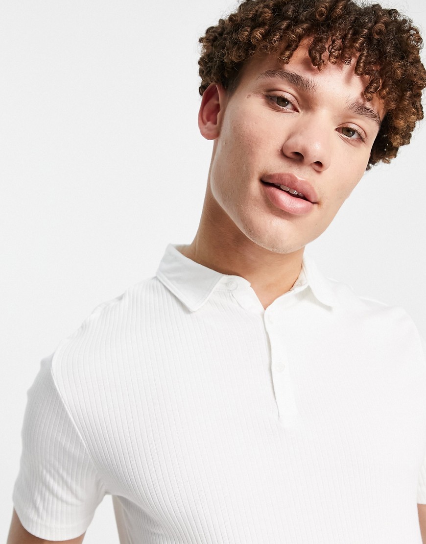 River Island ribbed muscle polo in white