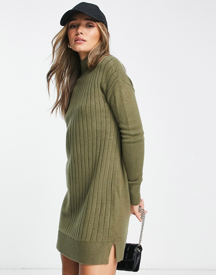 River Island Ribbed Panel Sweater Mini Dress In Khaki-green | ModeSens