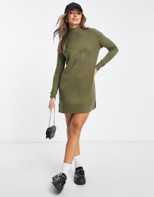River Island ribbed panel sweater mini dress in khaki | ASOS