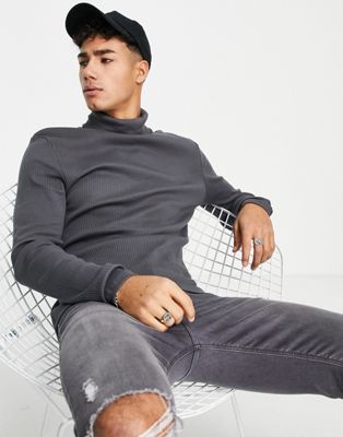 River Island ribbed roll neck jumper in grey
