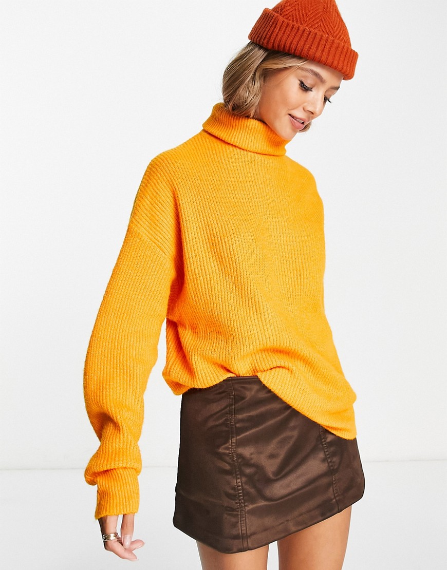 River Island ribbed roll neck sweater in orange