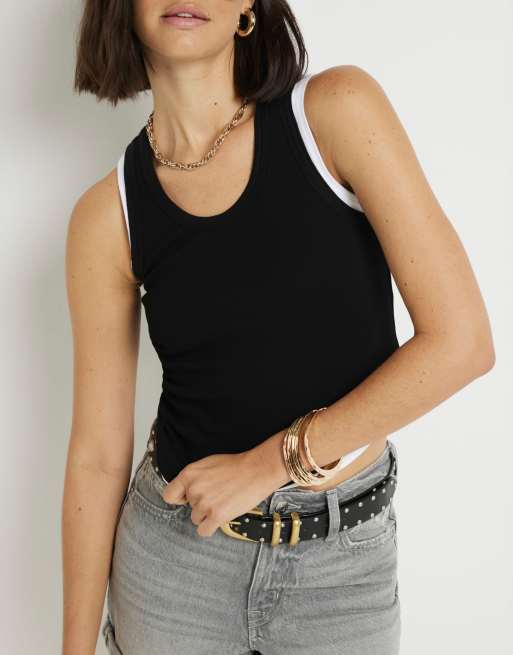River Island ribbed scoop neck vest top multipack of 2 in black and white