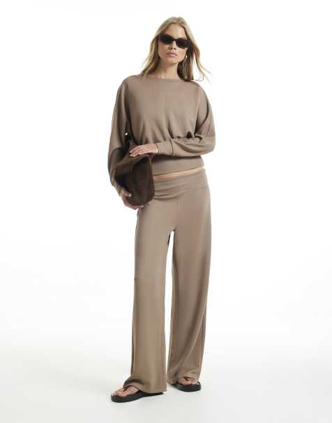 River Island Ribbed soft touch trousers in brown - view 1