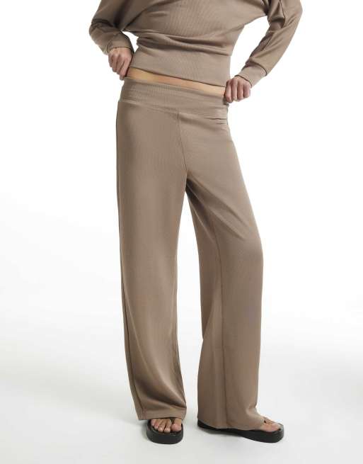 River Island Ribbed soft touch trousers in brown, 3 of 4