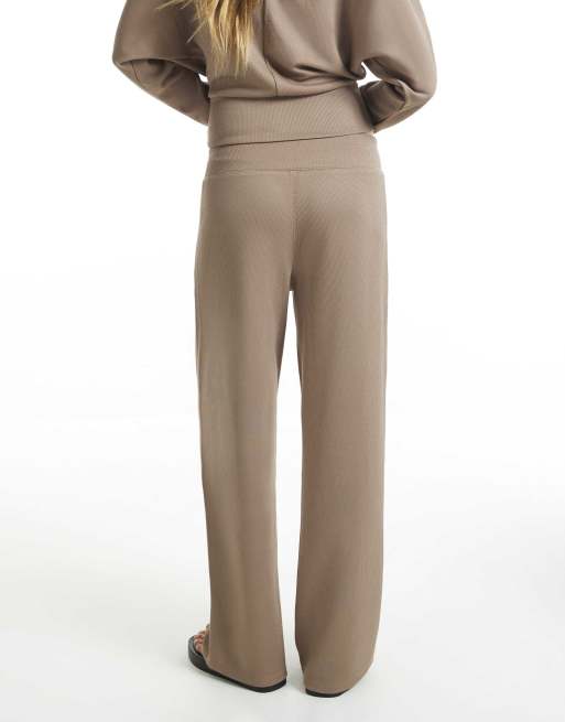 River Island Ribbed soft touch trousers in brown, 4 of 4