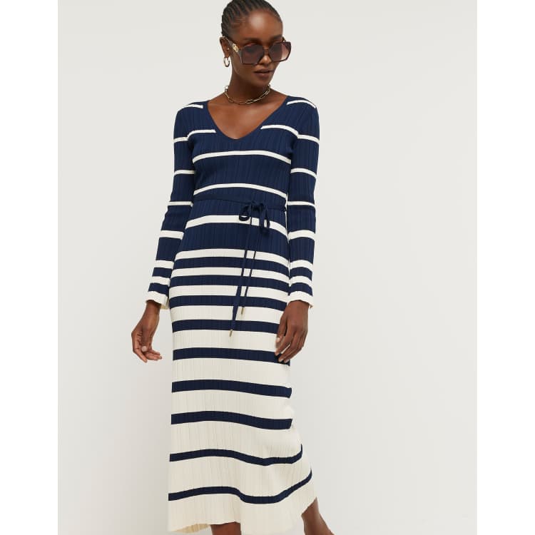 River Island Ribbed stripe belted bodycon maxi dress in navy Dylan high waisted pintuck shorts ClassicfuncenterShops