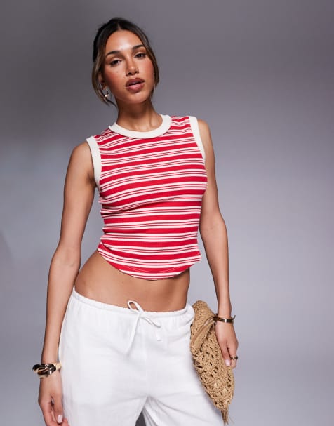 River Island ribbed stripe tank top in red - view 1