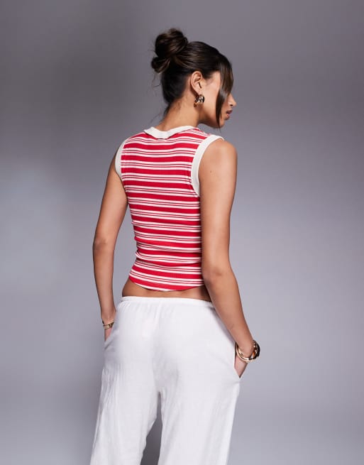 Women's Ribbed Tank Top – Stretch Sleeveless Shirt, Racerback Summer Top For Casual Wear & Workouts, Red, Large