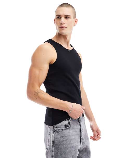 River Island Ribbed Tank In Black - view 1