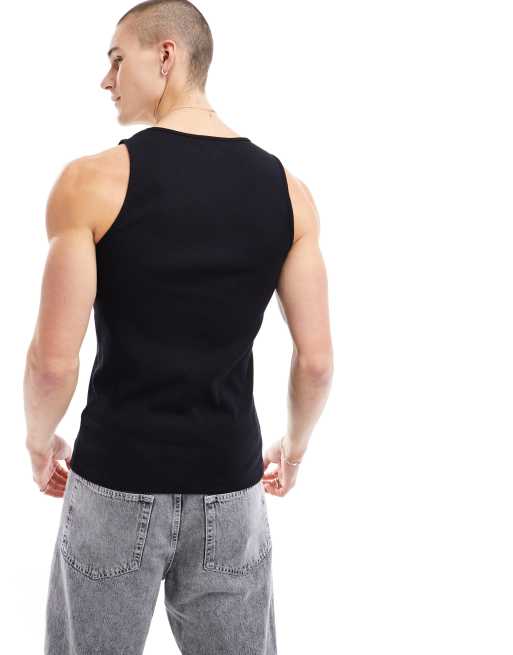 River Island Ribbed Tank In Black