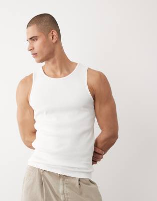 River Island Ribbed Tank In White