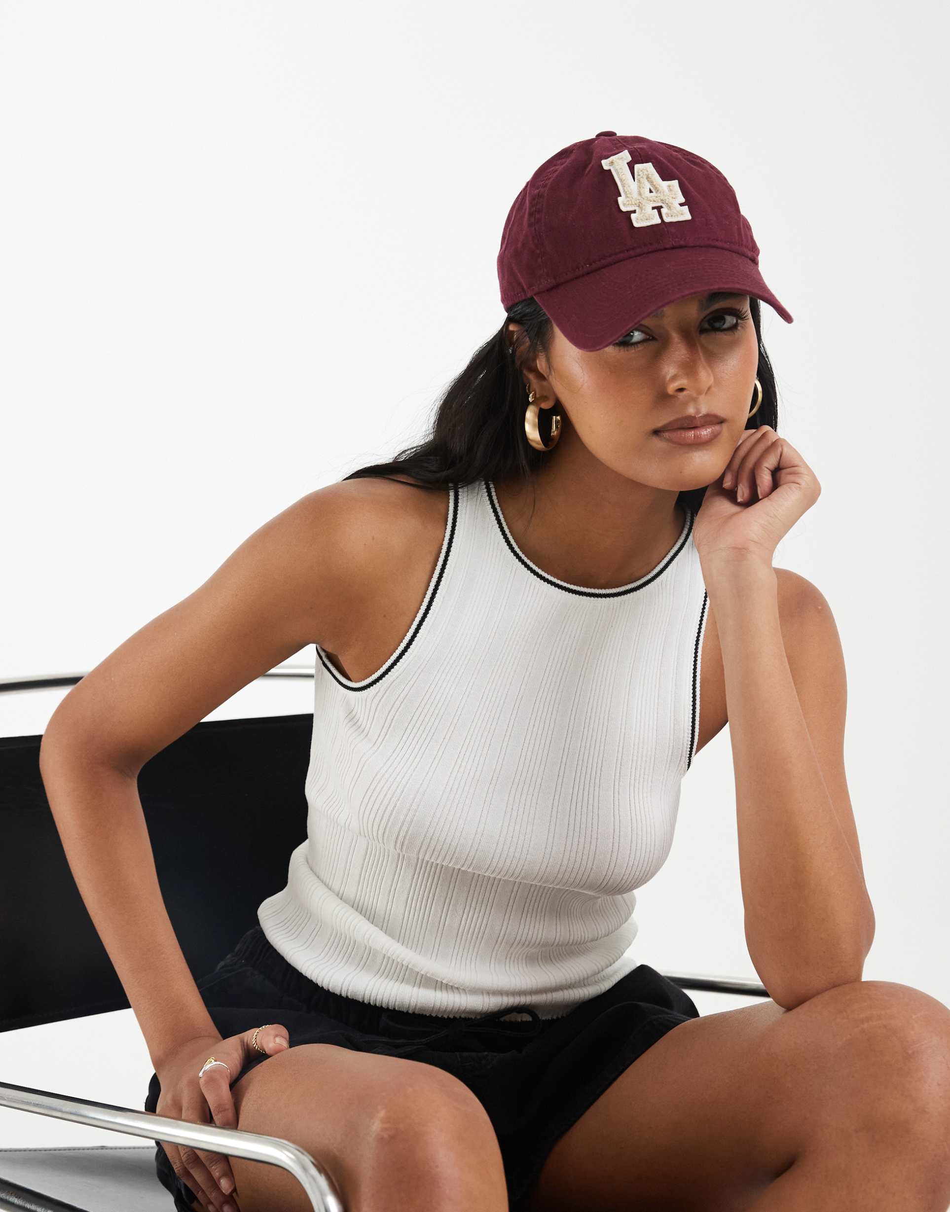 river island ribbed tipped knit tank top in white