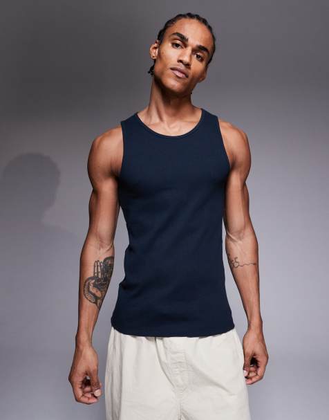 River Island ribbed vest in navy - view 1