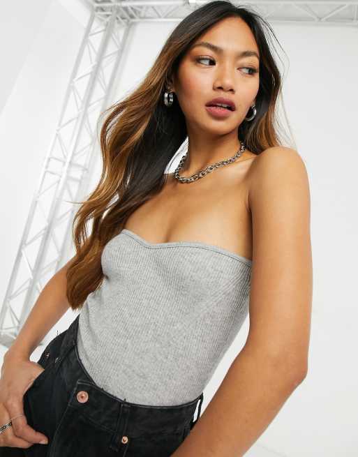 River Island - Ribstrikket bandeau-top i grå