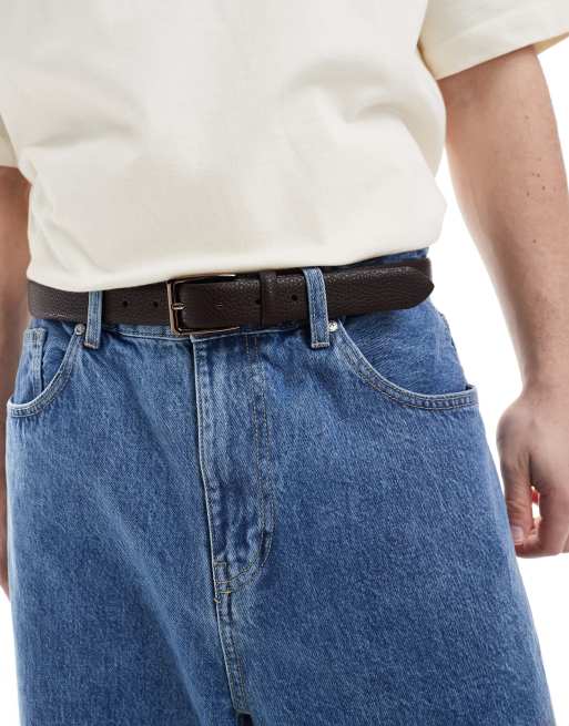 River Island - Riem van imitatieleer met kiezeltextuur in donkerbruin