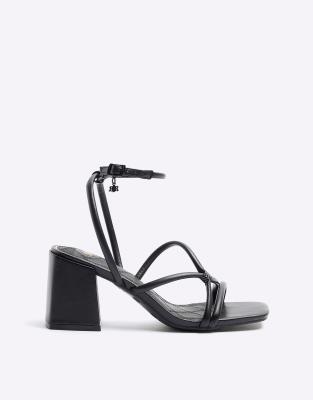 River Island - Riemchen-Sandalen in Schwarz mit Absatz