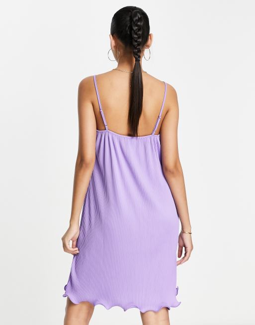 River Island ring detail plisse cami mini dress in lilac ASOS