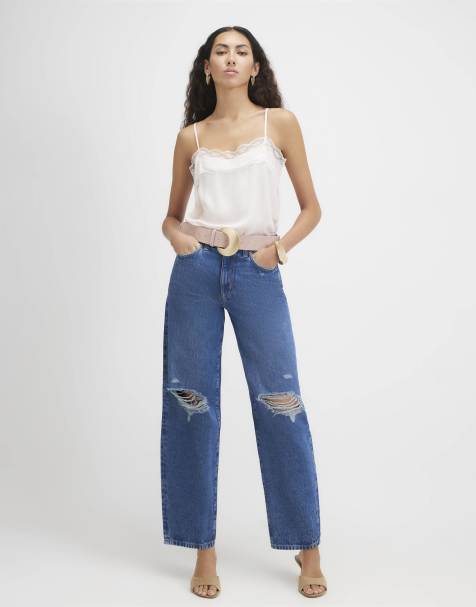 River Island Ripped barrel leg jeans in medium blue - view 1