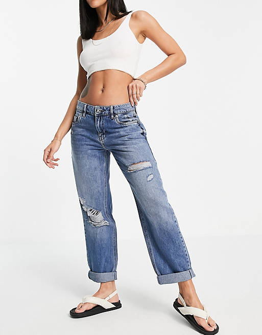 Jeans River Island ripped dad jeans in mid auth blue 
