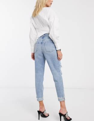 mid blue ripped mom jeans river island