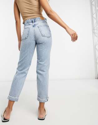 mid blue ripped mom jeans river island