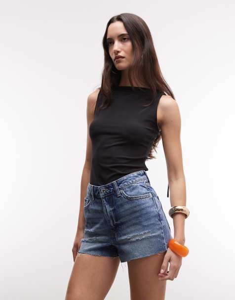 River Island ripped pocket denim shorts in denim - view 1