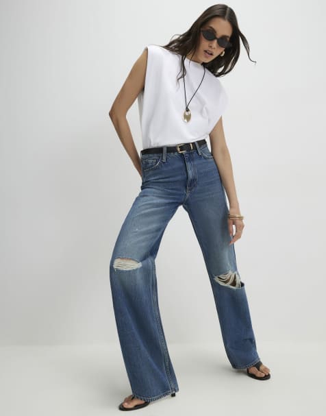 River Island Ripped relaxed straight jeans in medium blue - view 1
