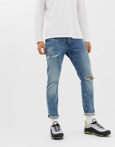 guys side stripe ripped jeans