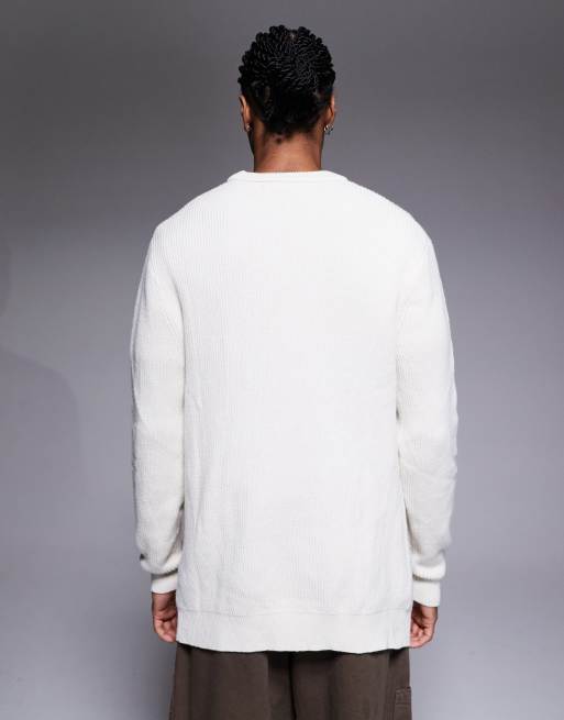 River Island – Rippstrick-Pullover in Ecru mit Rundhalsausschnitt , 3 von 5