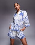 [River Island] River Island riviera printed pull on shorts in blue 16 BLUE