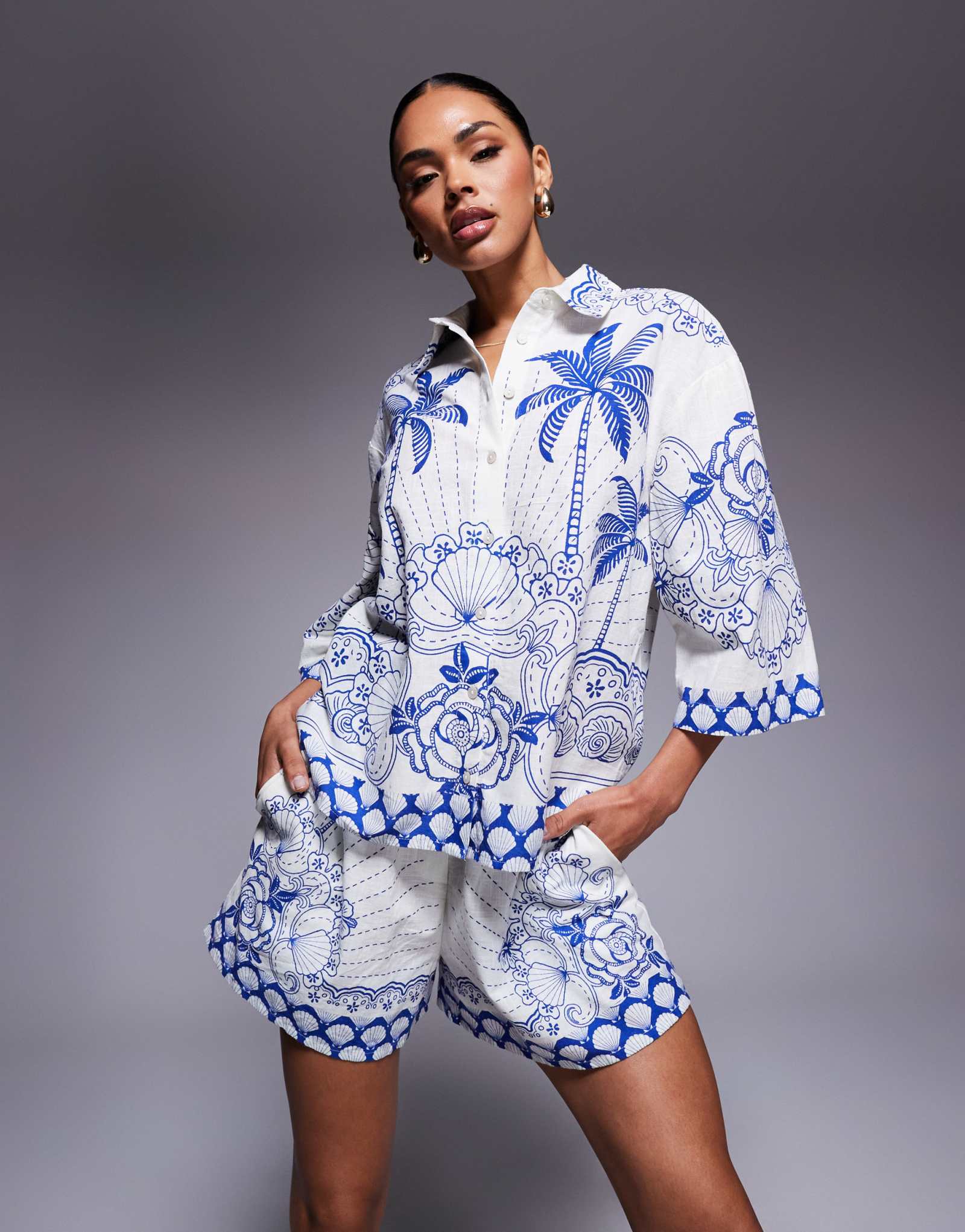 Шорты с принтом River Island riviera синего цвета
